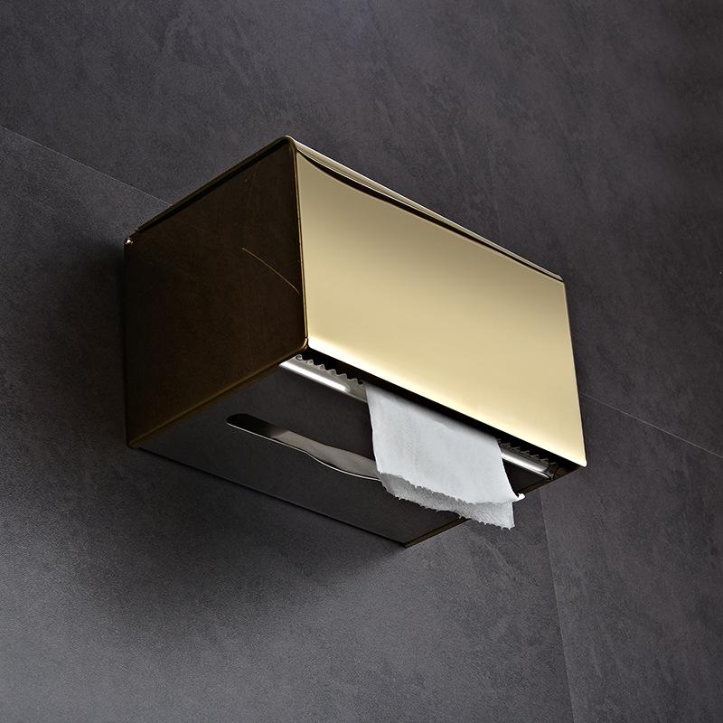 Stainless Steel Gold Tissue Holder: Waterproof, Modern Design for Home or Hotel Bathroom.
