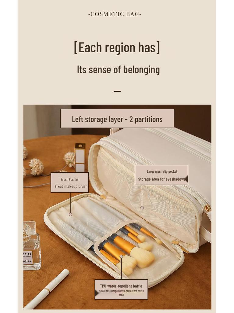 Double-Layer PU Travel Cosmetic Bag with Large Capacity