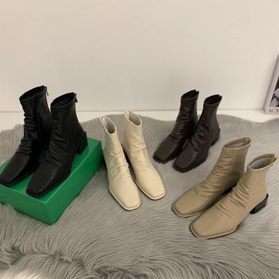 Fall and Winter Footwear Plus Size Thick-soled Comfortable High-heeled Boots Retro Square Toe Booties Women's Boots