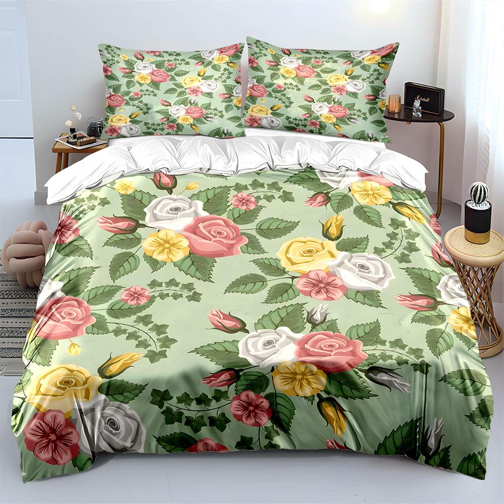 Colorful Floral Rose Pattern Print Soft Comfortable Duvet Cover Bedding Set Included 1*Duvet Cover  2*Pillowcases Luxury Gifts