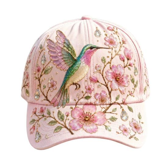 Baseballpet voor Dames, Baseballpet met Geborduurde Bloemen- en Vogelpatroon, Verstelbare Pasvorm Tuinzonnehoed voor Lente Zomer Buiten