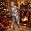 Parent-Child Matching Christmas Print Long Sleeve Neck Loungewear Set with Long Pants