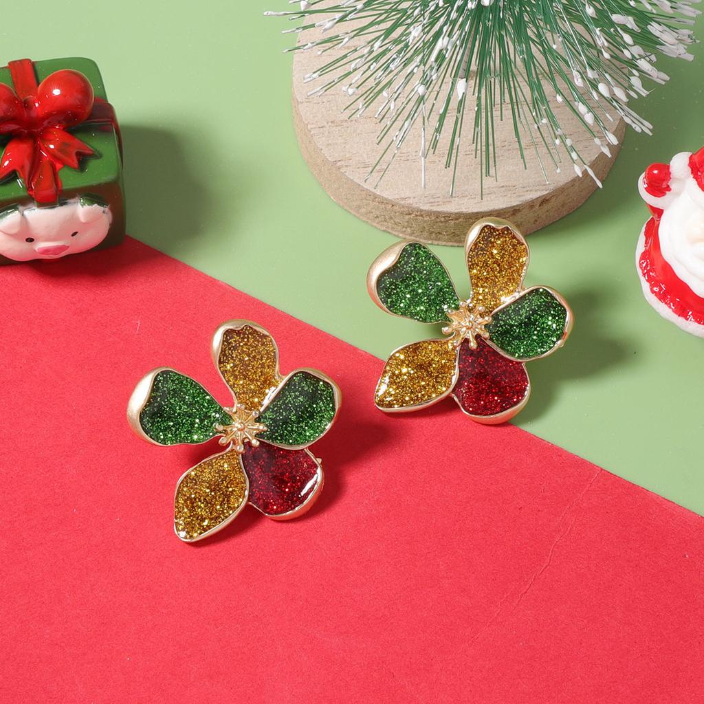 Christmas exquisite, niche, simple fashion, colorful flower stud earrings, versatile daily commuter girl