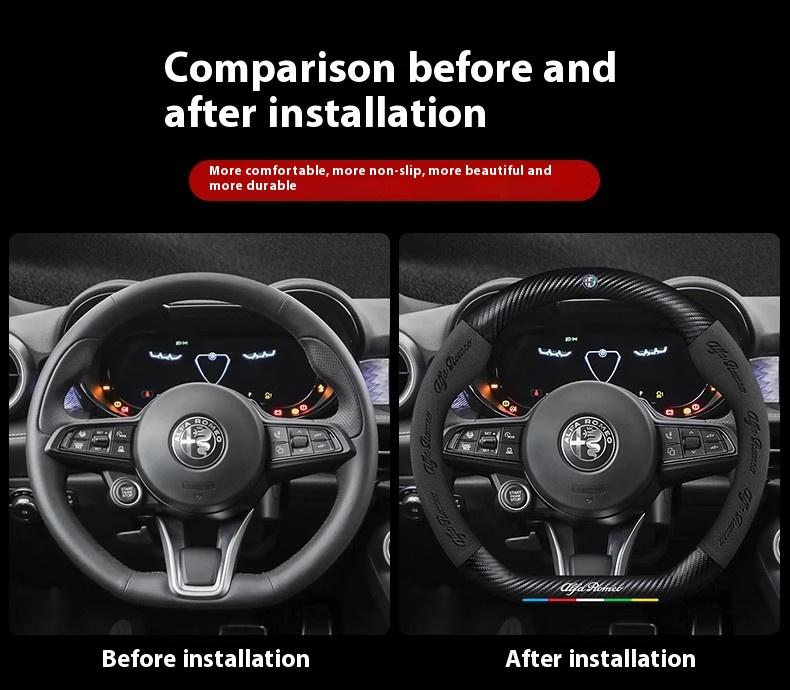 LUBTW1 Car Emboss Suede Carbon Fiber Steering Wheel Cover For Alfa Romeo GT 147 156 159 166 Giulia Tonale Stelvio Giulietta Mito Milano