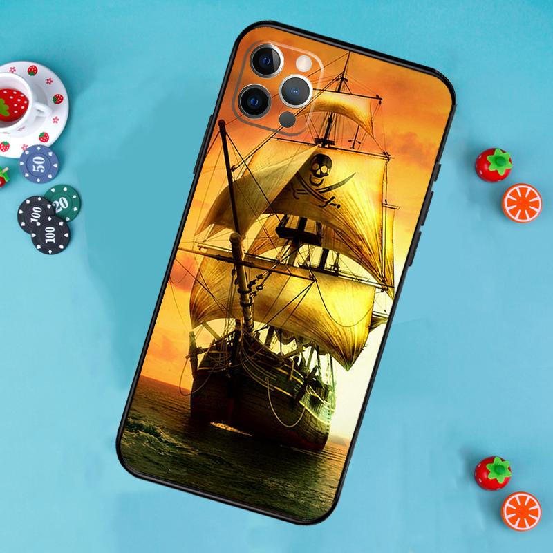Sailing Ship Pirate Ship Phone Case For iPhone 17 Air 14 16 15 11 12 13 Pro Max 12 13 Mini 15 16 Plus 16e Cover Funda