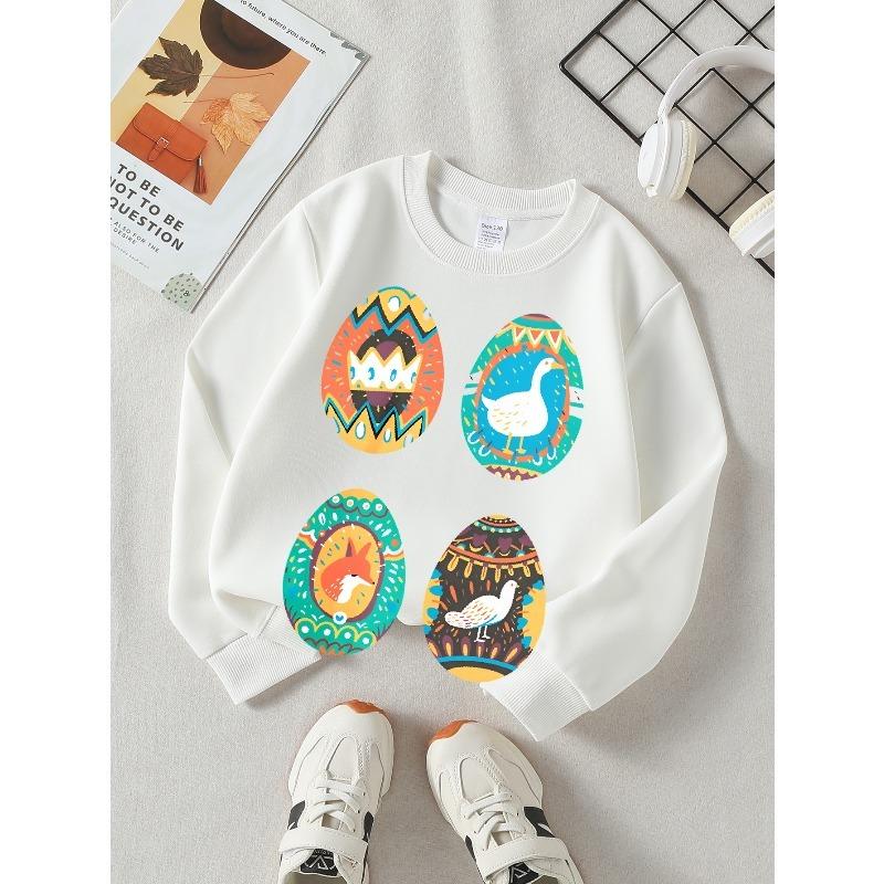 European sizes Kids' Crewneck Sweatshirt Colorful Eggs with Animals And Patterns , Sportswear And Casual Wear, Soft And Comfortable