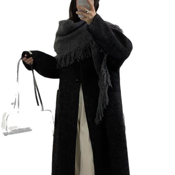 Women's Double-Sided Alpaca Wool Coat with Tassel Shawl and Doll Collar