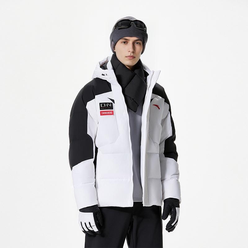 Anta Ice Armor Short Hooded Down Jacket With Letter Splicing Men Outerwear Snow-White 152347946-1
