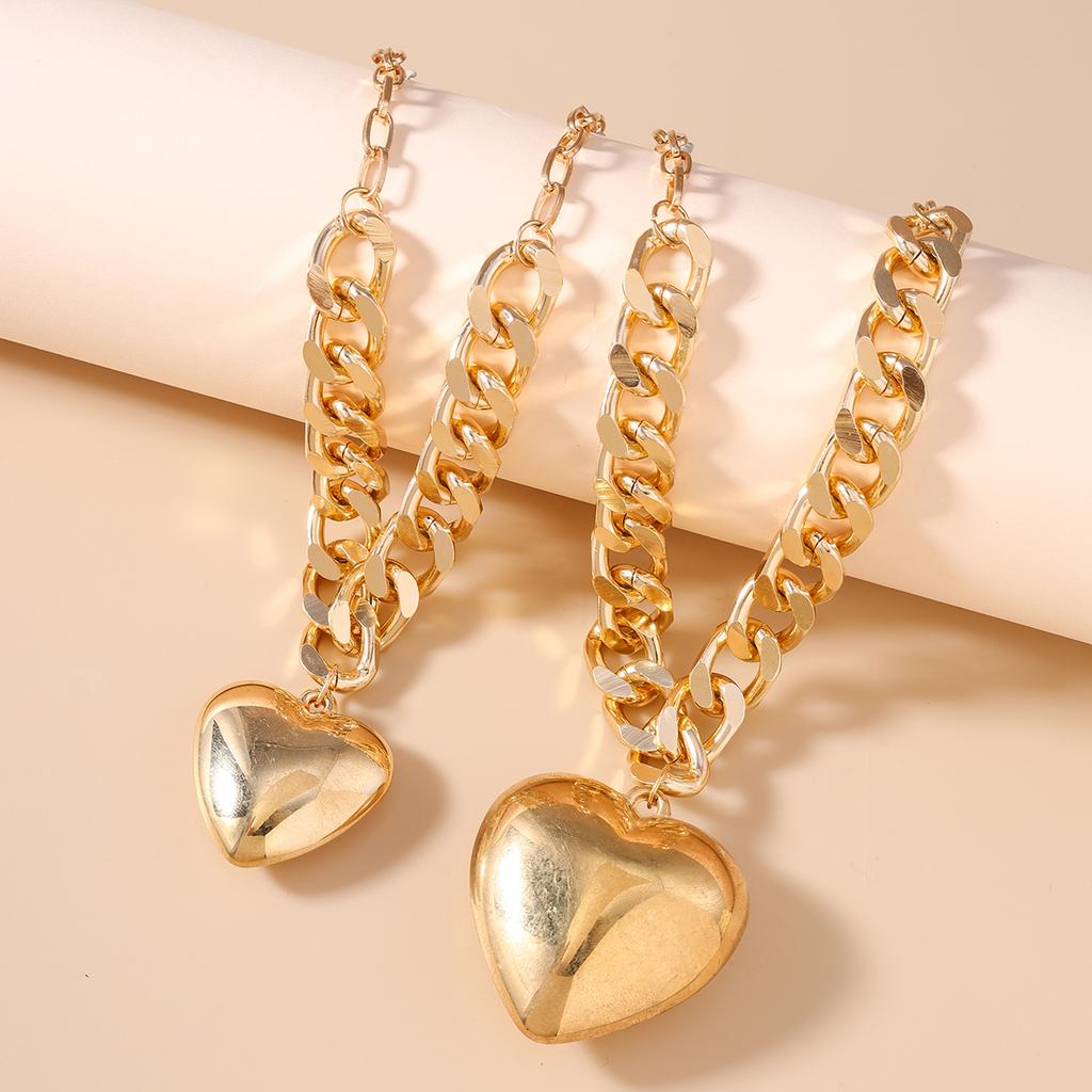 2pcs/set Gold Color Metal Love Heart Pendant Necklaces for Women Men Metal Punk Choker Necklace Jewelry Gifts