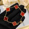 Laser-cut Clover Bracelet with High-end Red Agate Chalcedony for Women