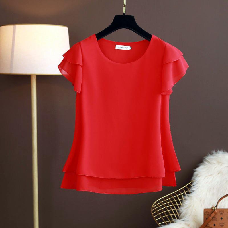 Women's Plus Size Chiffon Top: Loose, Fashionable, Short-Sleeved Summer Blouse