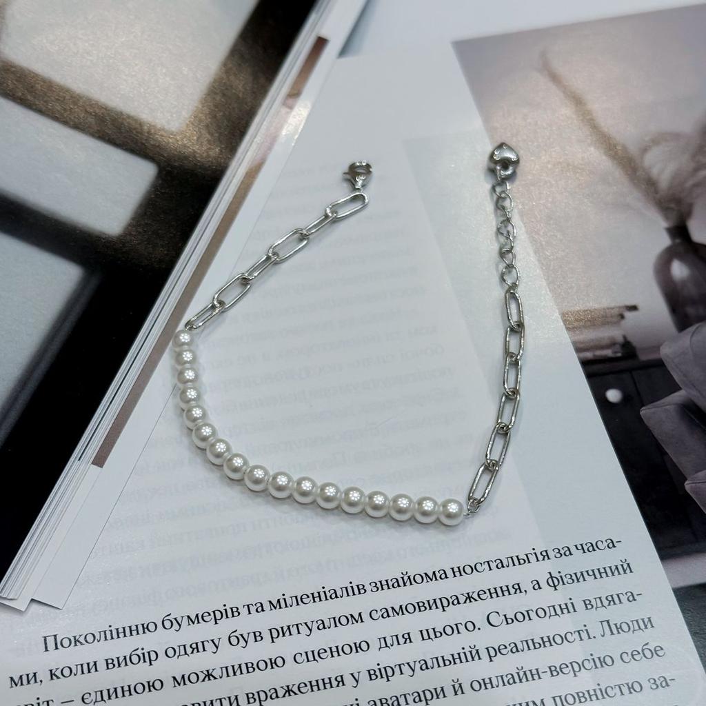 Silver Bracelet with Natural Pearls, Product Weight 3.69 G (2172796)