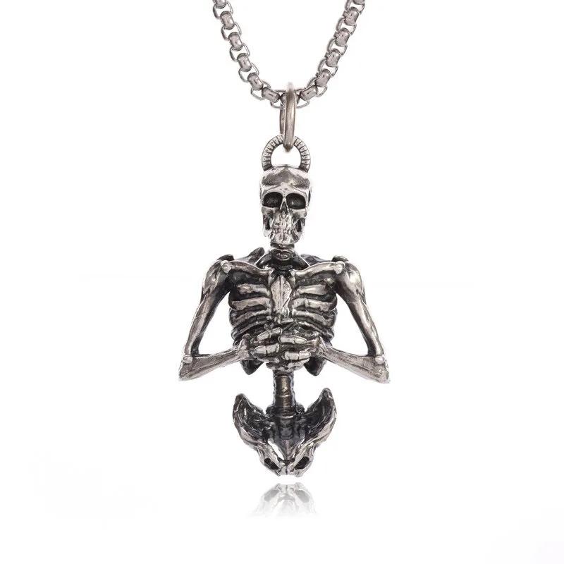 Vintage Gothic Hell Reaper Scythe Pendant Mystical Demon Necklace for Men Personality Punk Halloween Trend Jewelry