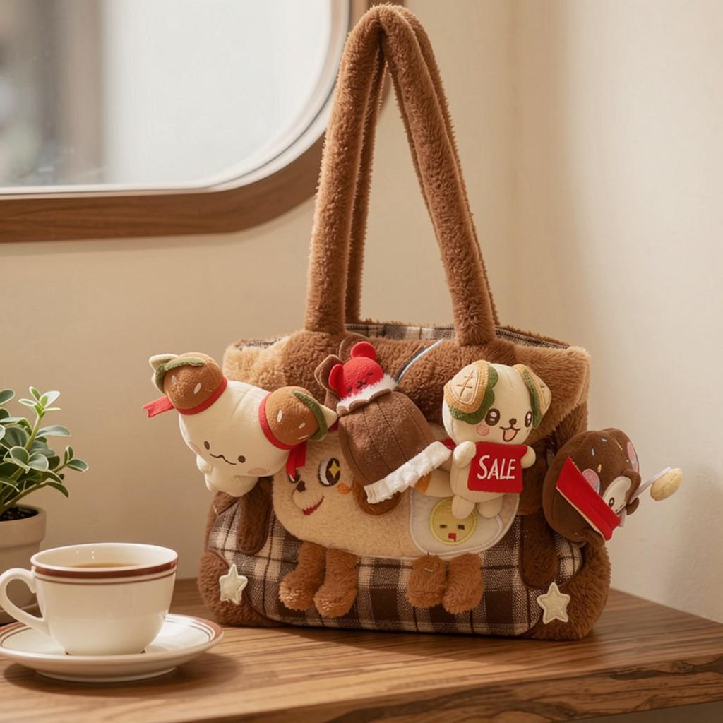 Cute Cartoon Hamburger Single-Shoulder Bag — Versatile Plush Handbag For Women And Girls
