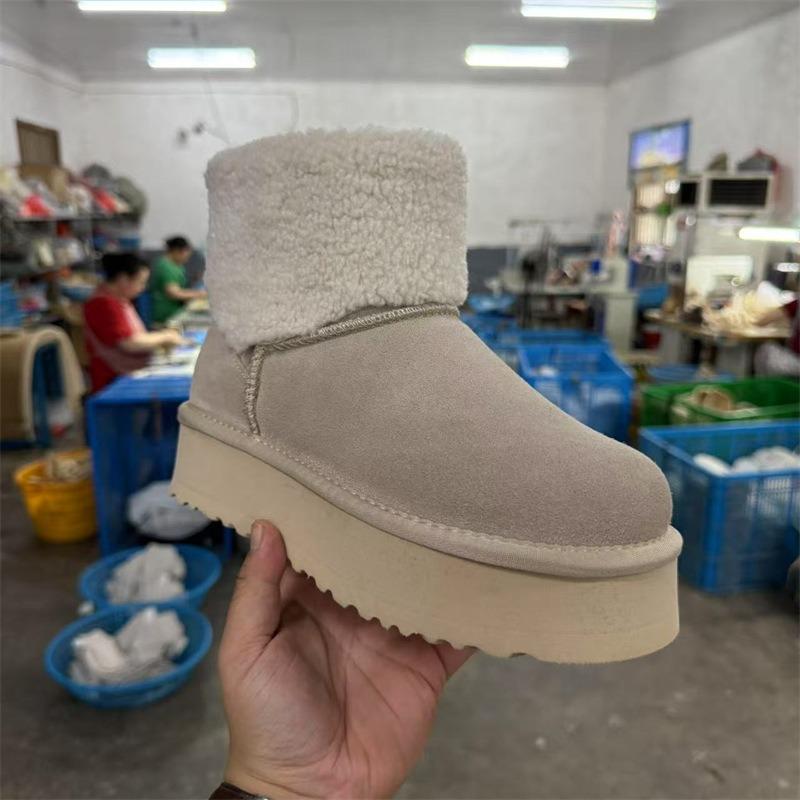 New short teddy hairy short snow boots women's winter new thick-soled turned wool velvet warm shoes non-slip
