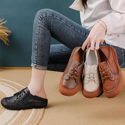 Retro Oxford Sneaker Woman Cow Leather Shoes for Women  Vintage Lace Up Leather Sport Shoes Soft Flat Moccasins