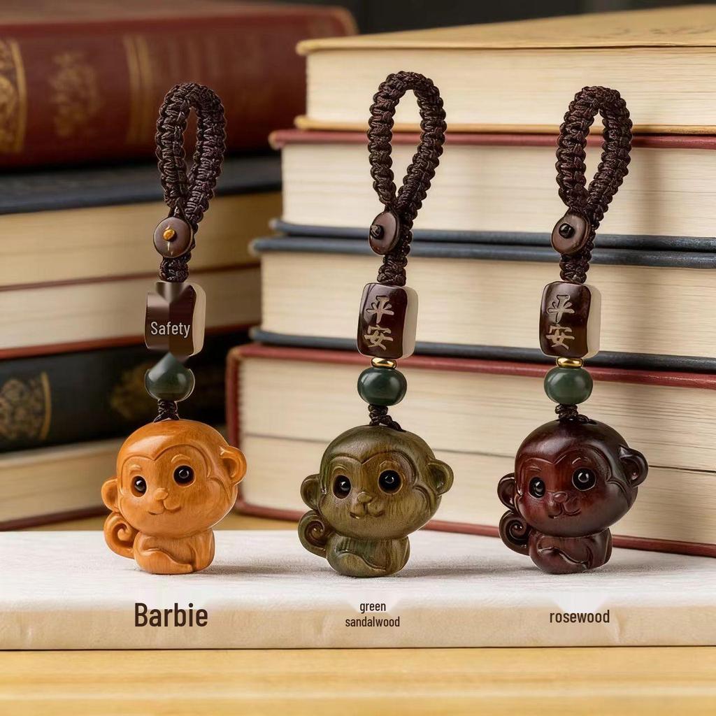 Sandalwood Zodiac Monkey Keychain Pendant for Men & Women, Retro Hanging Ornament