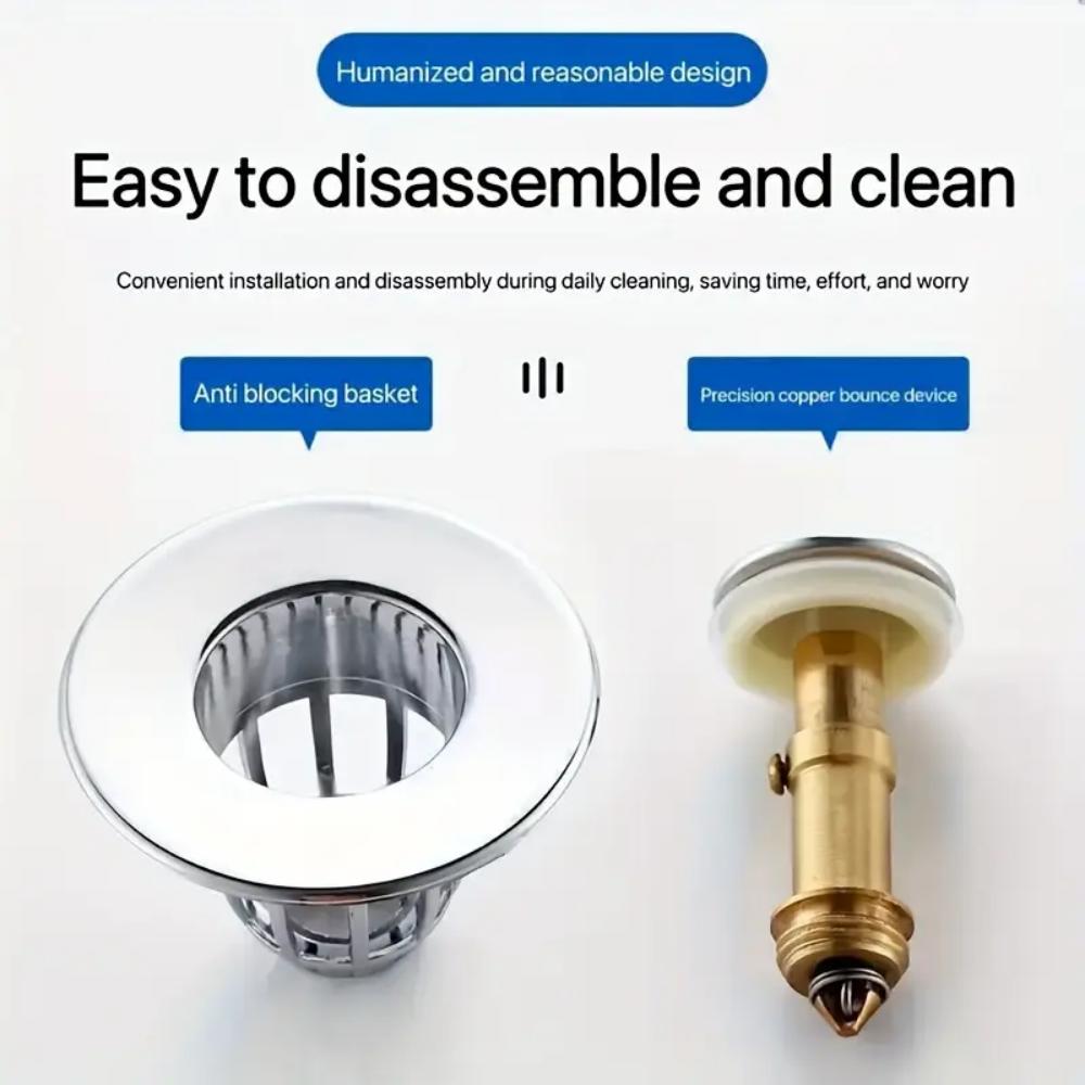 Pop-up Design Bathroom Sink Plug, Bathroom Sink Drain Pipe, Brushed Nickel Surface, Suitable for Various Drain Holes, Anti-clogg