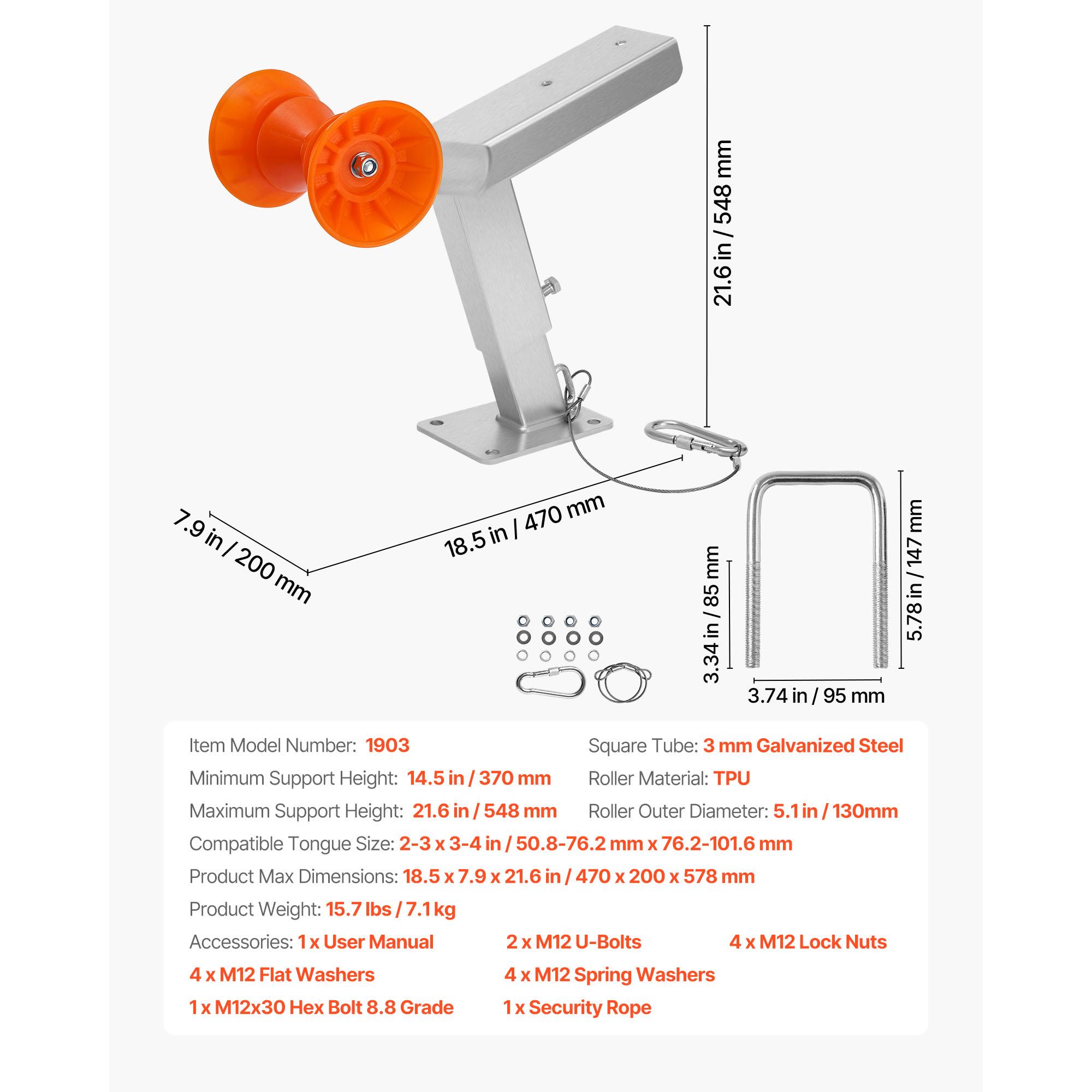 

SucceBuy Boat Trailer Winch Stand Height Adjustable with Roller & U-Bolts Boat Winch Mount for Jet Ski 2-3in W x 3-4in Tongue