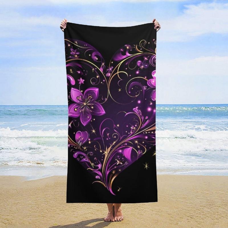

Floral Heart Designed Beach Towel Large Towel, Super Absorbent, Quick-Dry, Fashionable Decorative Beach Towel Bath Towel Sport W30*H60(CM)