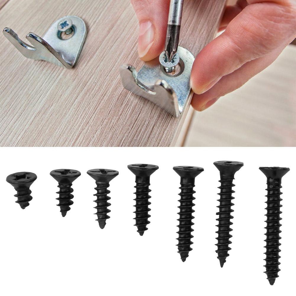480Pcs Self Tapping Screw M3 Flat Head Cross Carbon Steel Hardware Fasteners Black Nickel Plating(Carbon Steel Black )