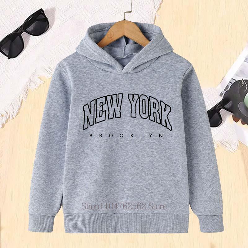 New York Pattern Print Children Hoodies Autumn Winter Girls Boys Casual Fashion Funny Long Sleeve Fleece Kids Sweatshirts