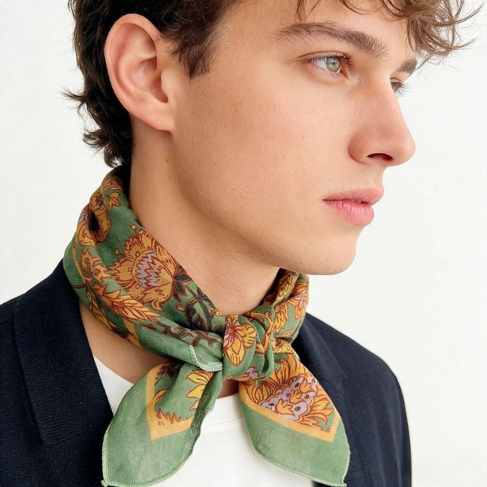 Korean Cotton Square Scarf Breathable Square Handkerchief Cashew Nut Print Silk Scarf  Beach