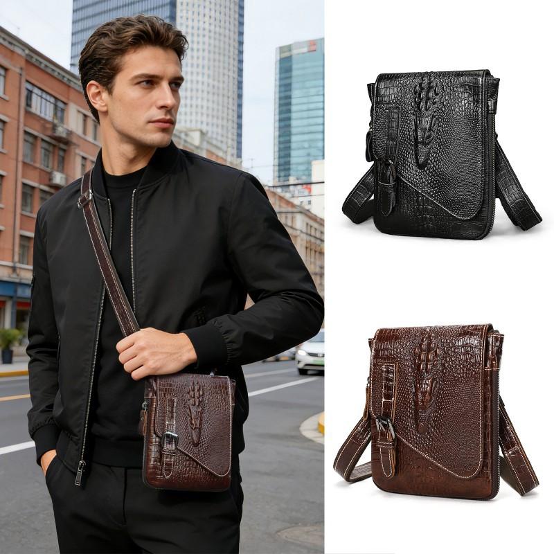 Casual Men's Genuine Leather Foreign Trade Bag Crocodile Pattern Small Shoulder Multifunctional Belt Wearing Mobile Waist