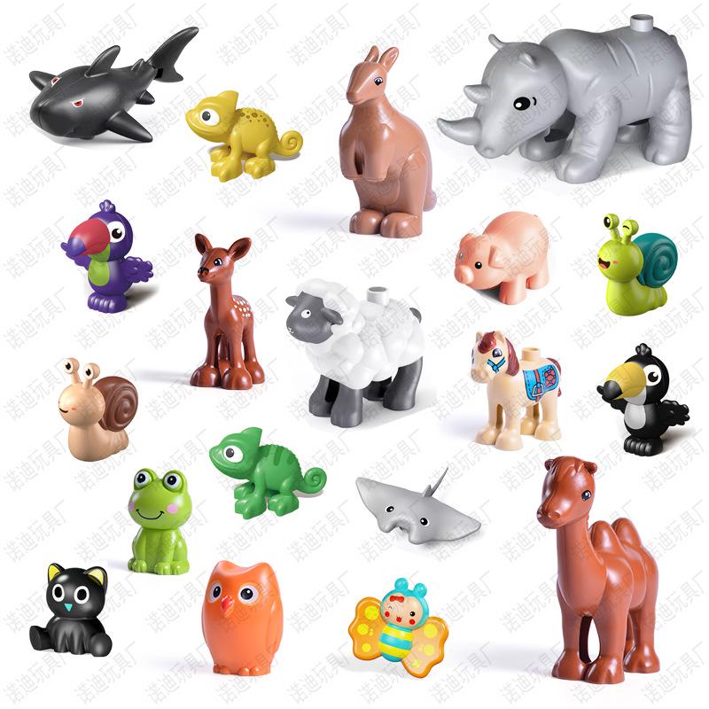 Compatible LEGO Large Building Blocks & Animal Accessories: Dinosaur, Crocodile, Tiger, Giraffe, Chicken, Dog, Cat.