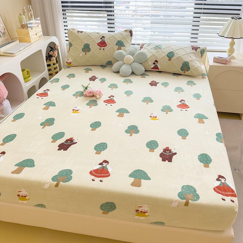 Class A New Thick Printed Milk Velvet Bed Sheet Student Dormitory Room Brushed Skin-friendly Mattress Bed Cover