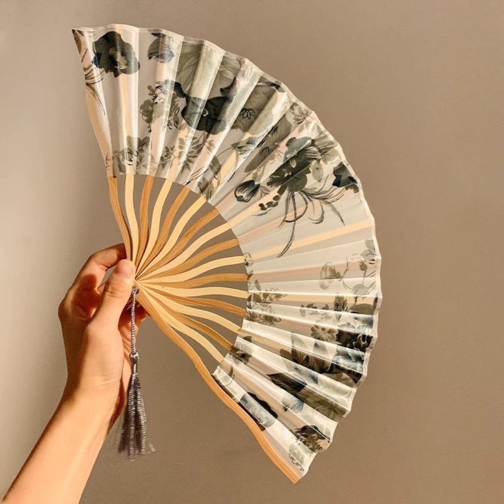 Portable Vintage Style Chinese Japanese Folding Fan Plastic Colorful Shank Classical Dance Fan Crafts Folding Photo Props Gifts