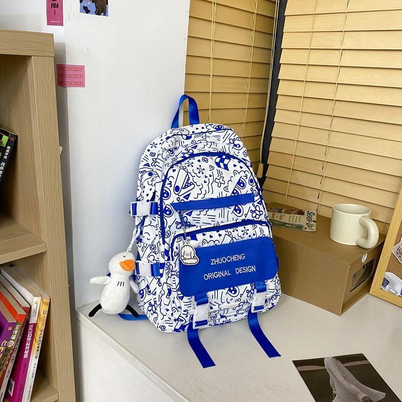 

Школьный рюкзак, студенческий, повседневный, нишевый, новый рюкзак с граффити, рюкзак большой вместимости для старшеклассника синий