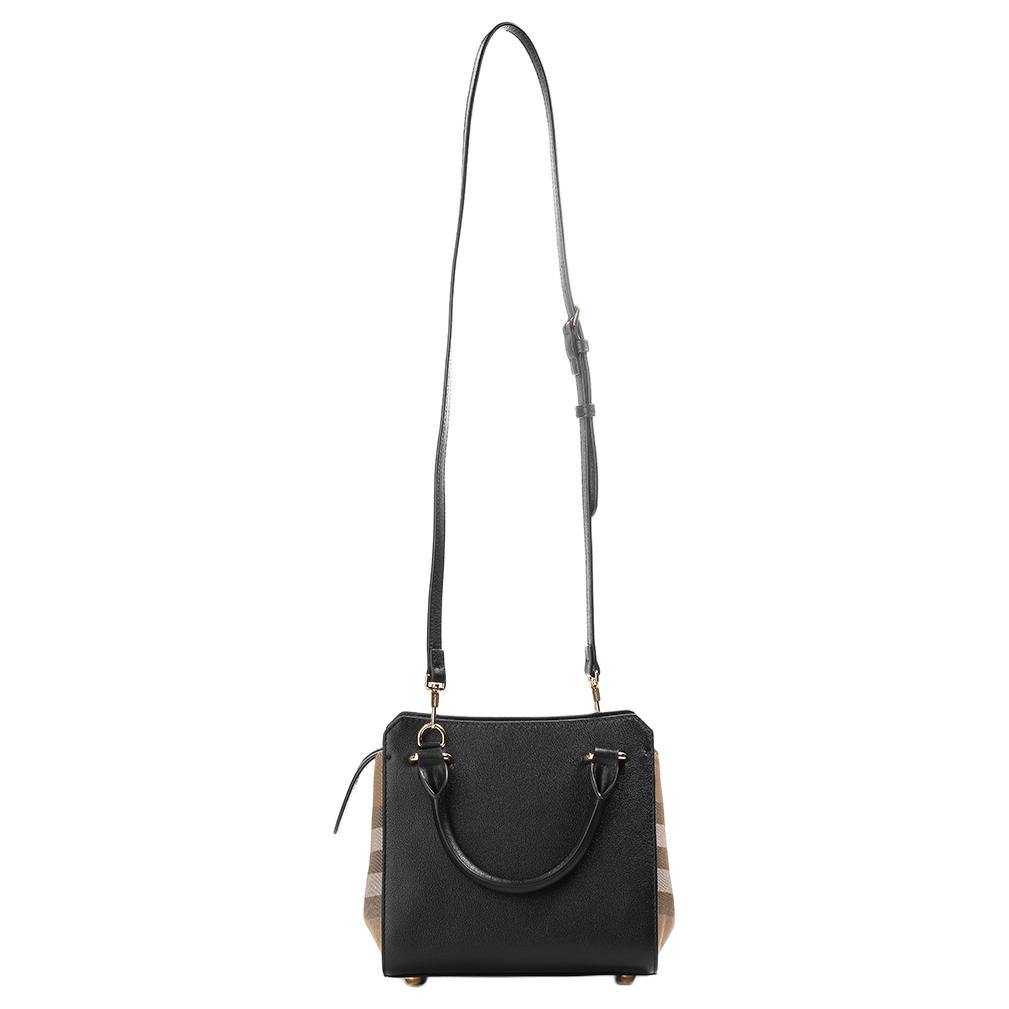 Burberry Design Logo Tracolla Regolabile Staccabile Borsa Tote in Pelle di Vitello Borsa Shopping Donna tote Nera 80840241