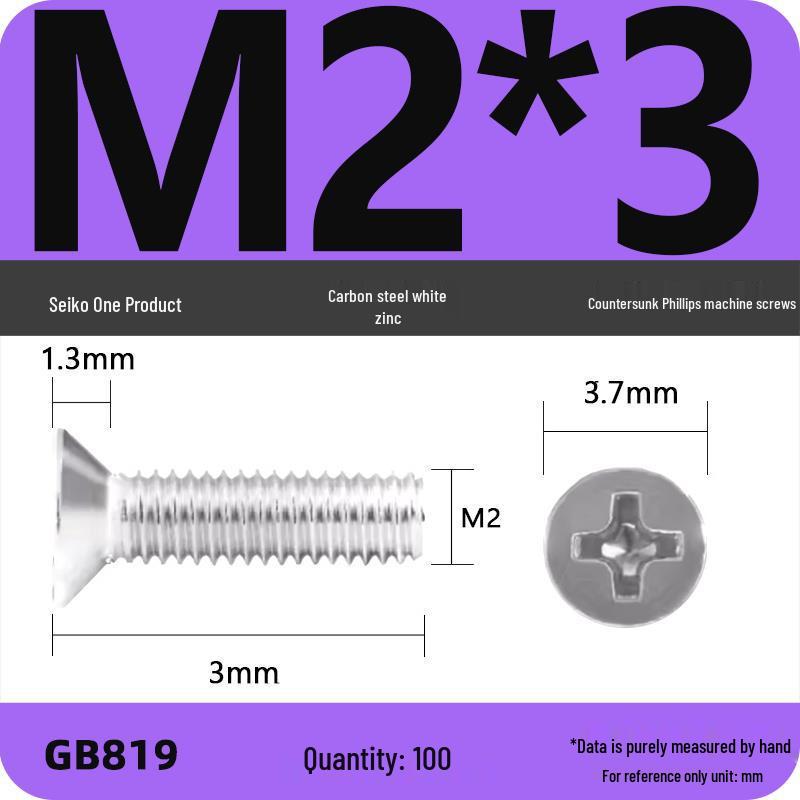 GB819 Zinc-Plated Carbon Steel Phillips Countersunk Screws: M2-M10