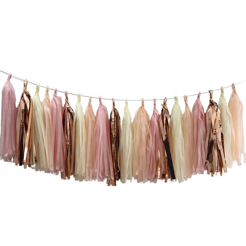 20pcs/Set Multicolor Shiny Tassel Garland Tissue Paper Tassel Banner Table Decor Tassels Ribbon Party Decorations Supplies Xmas