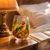 Glass Juice Cup with Tropical Fruit and Parrot Print Stemless Drinking Glass Suitable for Home Use Durable and Decorative Beverage Container