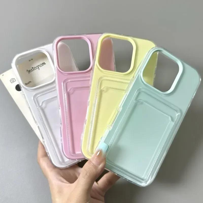 Luxury Clear Card Slot Holder Phone Case For IPhone 16 15 14 11 13 12Pro Max Wallet 2 In 1 Soft Protector Shockproof Candy Cover