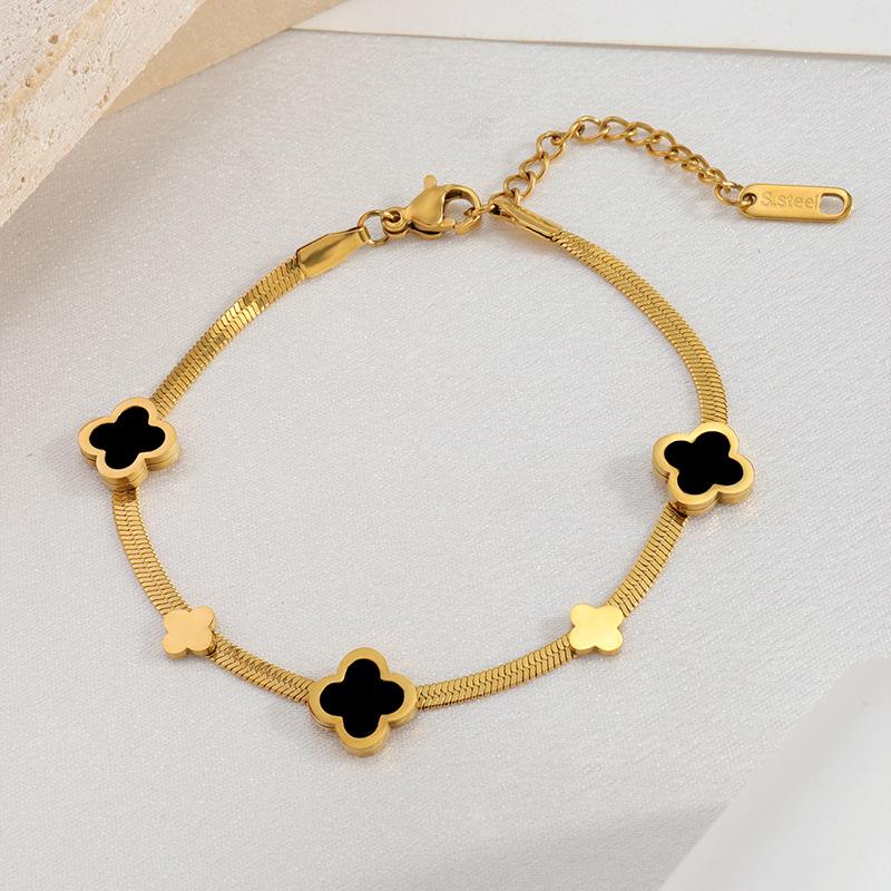 New Four Leaf Clover Women's Bracelet Black Dripping Oil Titanium Steel Bracelet