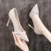 High Heels For Women With Sharp Toe Slipon Elegant Pu Dress Footwear For Office And Spring