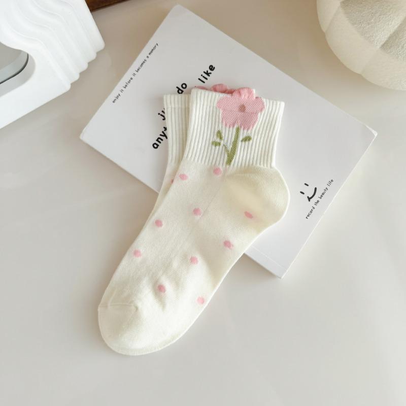 White Socks for Women, Summer Bow Flower Short Socks, Trendy Breathable Boat Socks, Cotton Sweat-absorbing Women's Socks