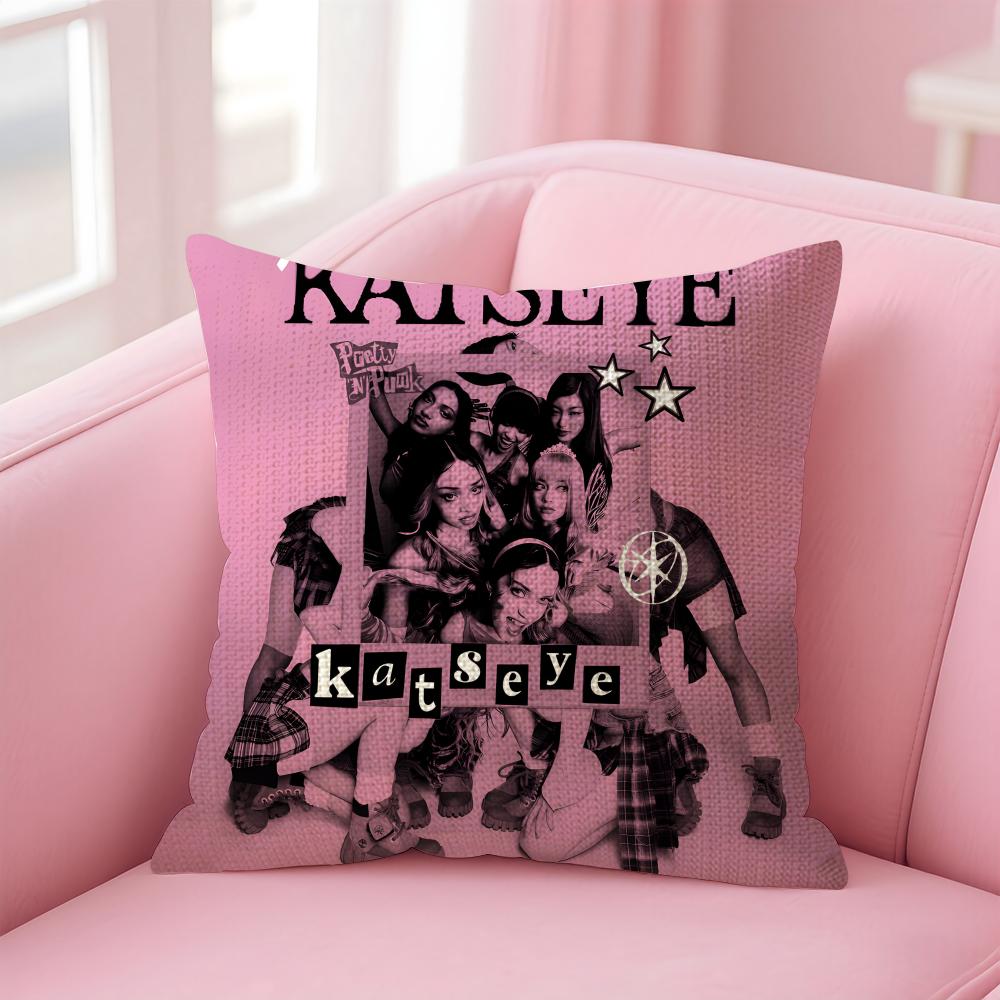 Band KKatseye Cushion Cover Natural Linen Pillow Case DoubleSided Print Decorative Sofa Pillowcase Home Decor Gift