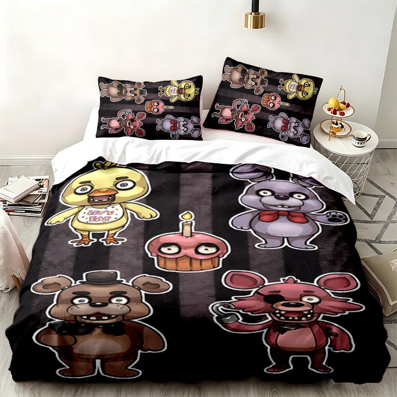 Five nights at freddy 3-delt sæt Perfekt til soveværelsesbrug Behageligt sengetøjssæt inkluderer et dynebetræk og to pudebetræk Ideel fødselsdags- eller juleg