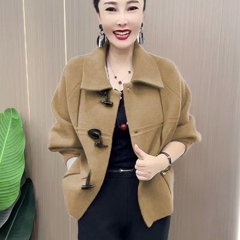 

Модна і модна вовняна куртка для жінок середнього та літнього віку навесні та восени з двосторонньою імітацією дизайну L верблюд