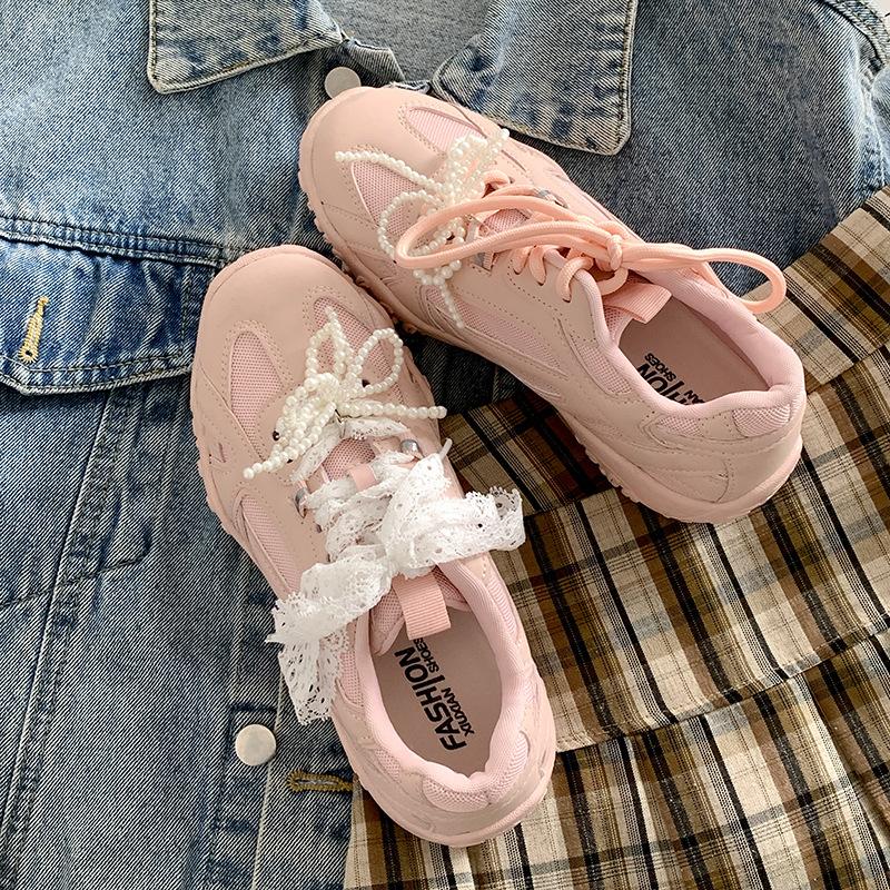 Trend Perle Retro Weiß Plateau Trainingsschuhe Damen 2025 Neu Frühling Lässig Vielseitig Forrest Gump Sportschuhe