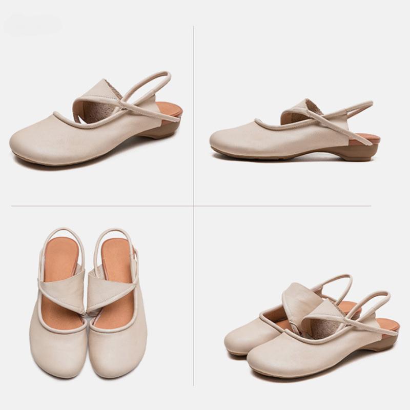 Johnature Genuine Leather Round Toe Comfortable Low Heel Sandals Casual Versatile Women's Shoes
