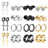 1 Pairs Punk Multiple Stainless Steel Stud Earrings Men Women Gothic Cross Round Street Pop Hip Hop Ear Stud Piercing Zircon