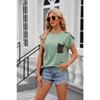 Summer Women's T-shirt Crew-neck Patchwork Leopard Pocket Short Sleeve Casual T-shirt Top