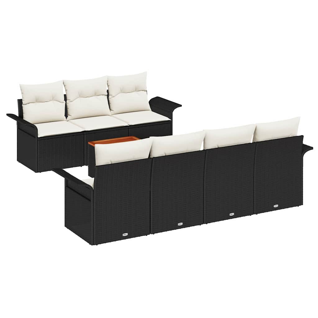 Garden Sofa Set with Storage 8 pcs Black and Cream Poly Rattan