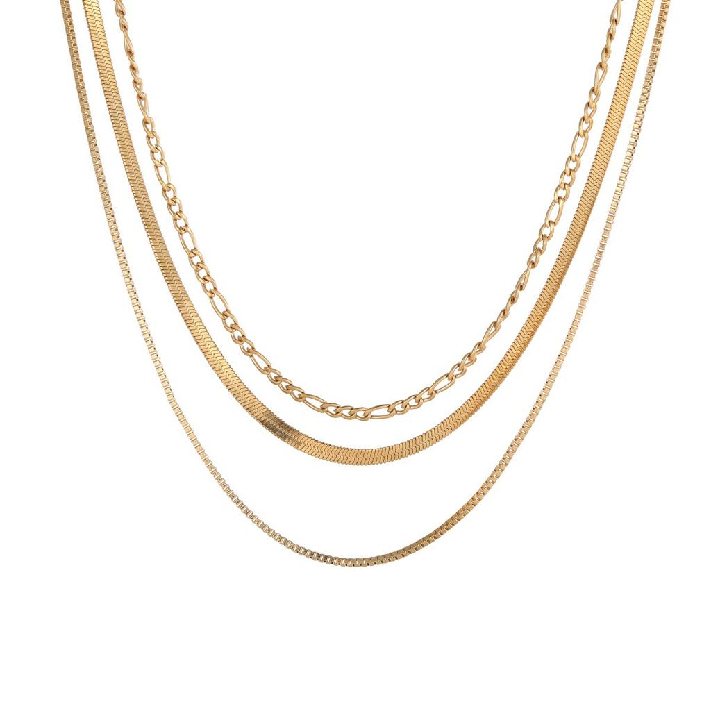 GEMCHIC Women's Gold Layered Chain Necklace Set Stainless Steel Snake & Figaro Link Choker Jewelry