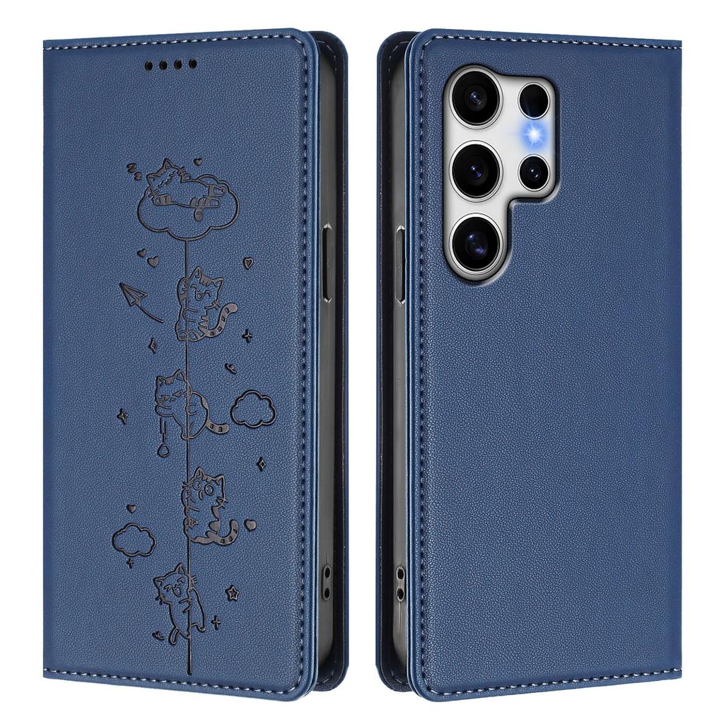 For Samsung Galaxy S25 Ultra Case RFID Blocking Wallet Stand Imprinted Cat Pattern Leather Phone Cover